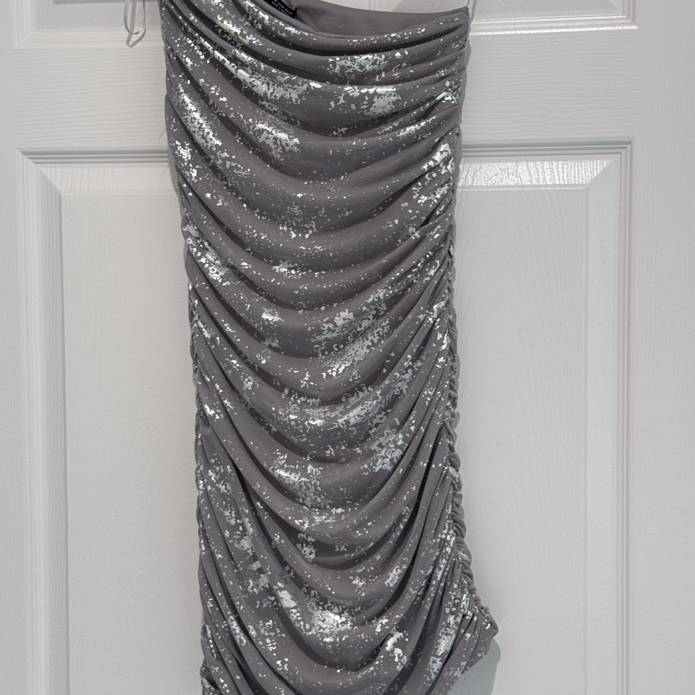 Zara Metallic Silver and Gray Mini Party Holiday Dress